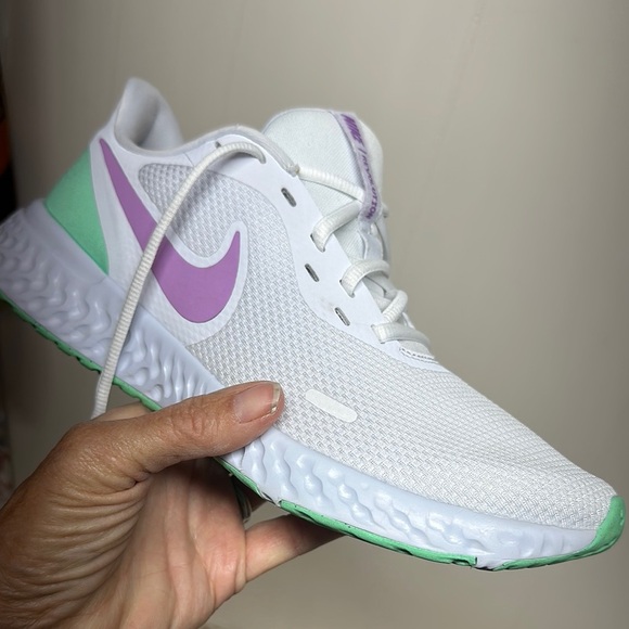 Nike Revolution White and Purple Athletic Shoes - Picture 3 of 14